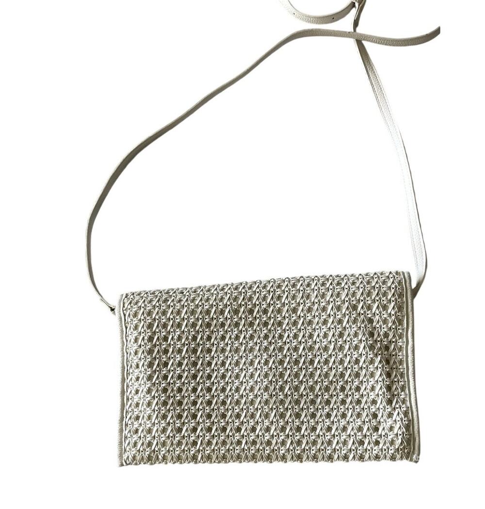 White Woven Envelope Purse Clutch Crossbody